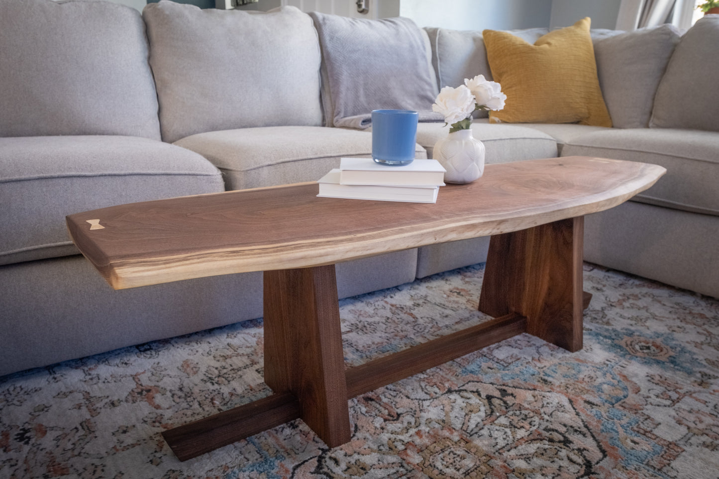 Handcrafted Walnut Wooden Coffee Table - Live Edge Design